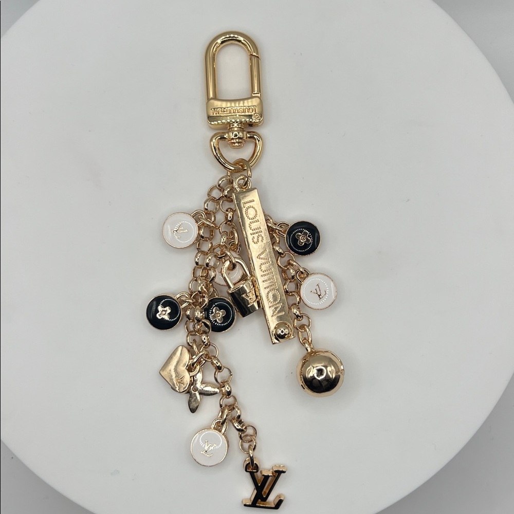 Louis Vuitton Gold-Tone Charm Key Holder - White & Black Accents